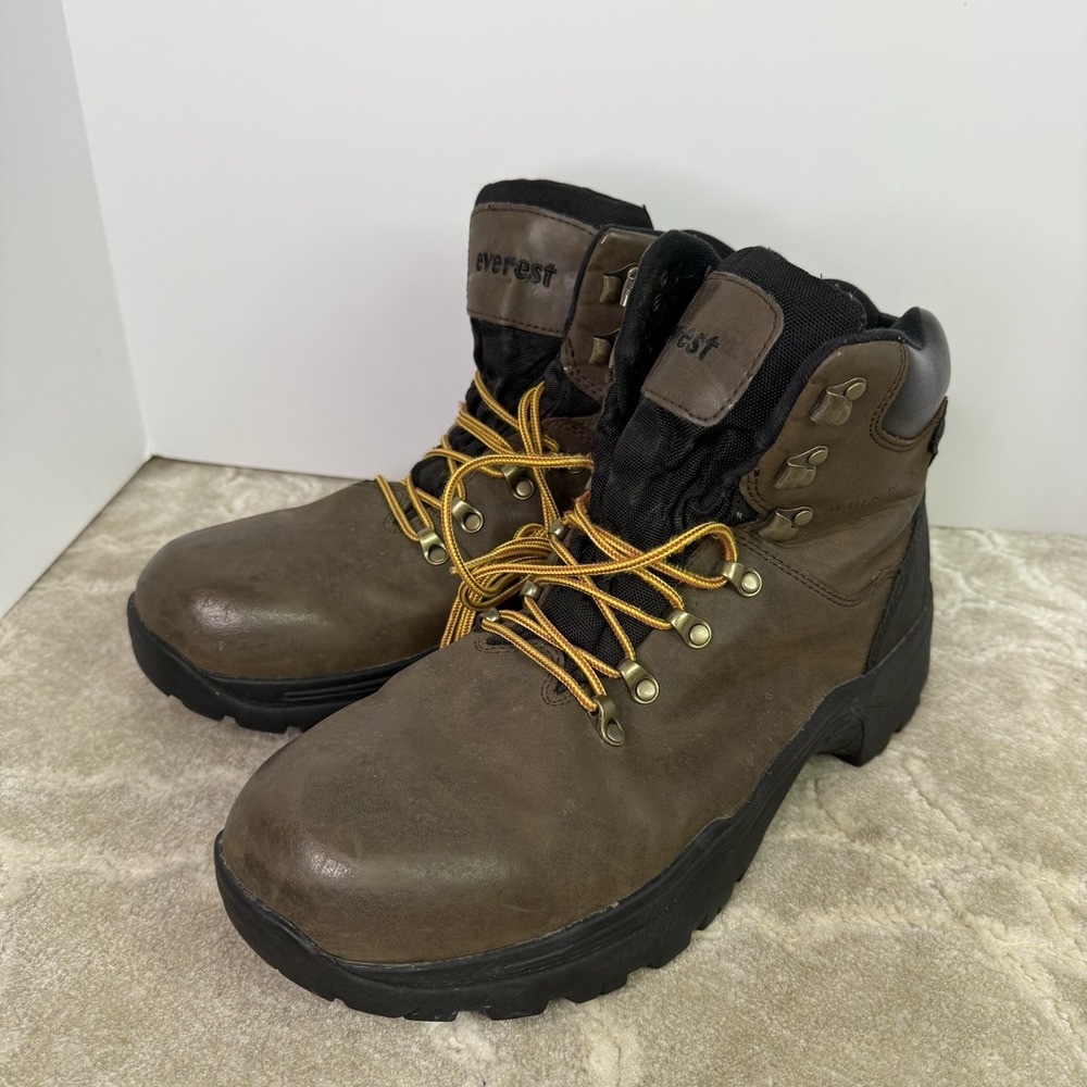 Everest Mens Brown Leather Lace Up Waterproof‎ Round Toe Hiking Boots Size US 14